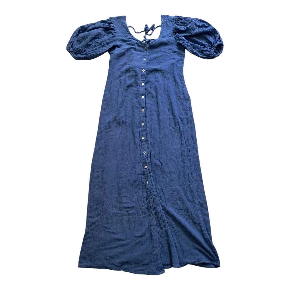 Free People Navy Blue Button-Front Maxi Dress